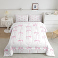 Feelyou Kids Girls Pink Bow Comforter Set,Pink Geometric Line Bow Bedding Set Twin Size,Kawaii Bowknot Comforter,Cute Bed Set