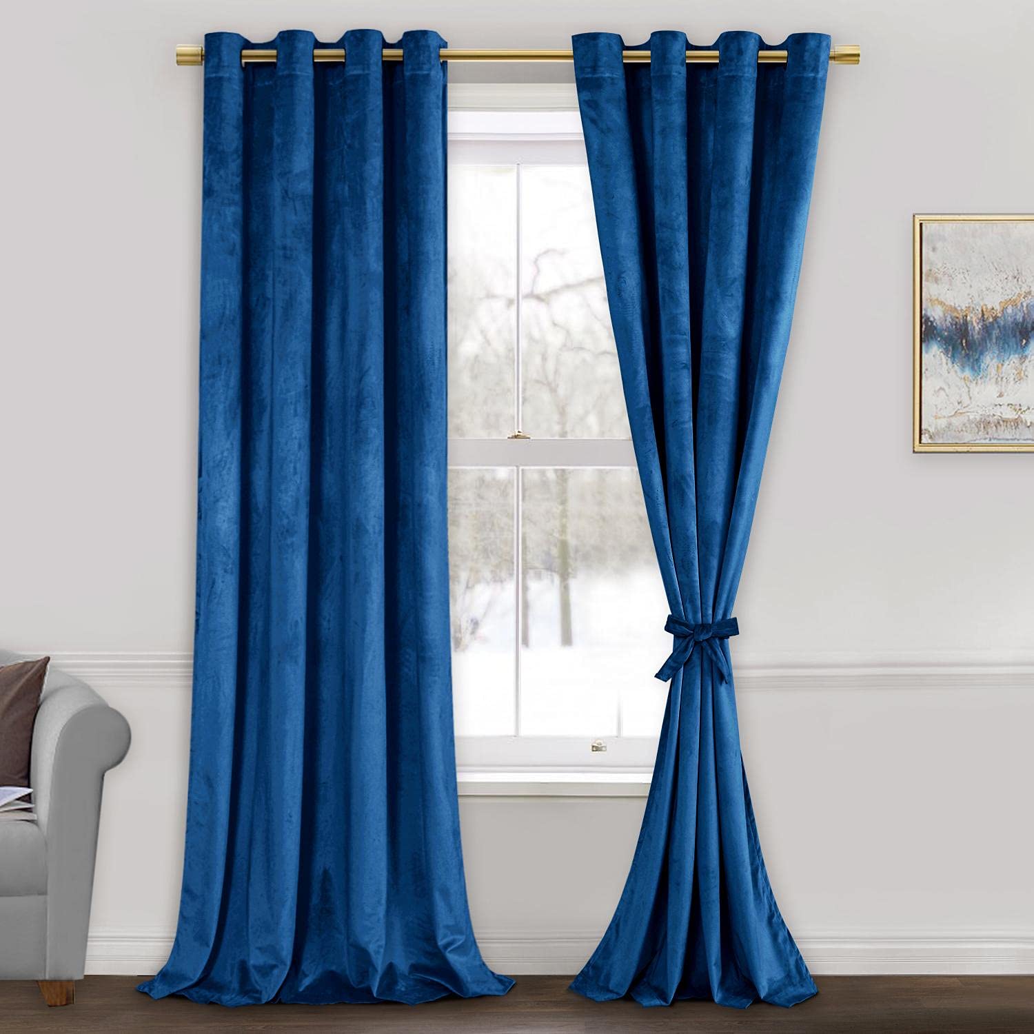 JIUZHEN Velvet Curtains 108 Inch Long-Soft Retro Velvet Blackout Thermal Insulated & Noise Reducing Grommet Curtains for Living 