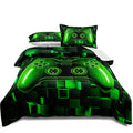 lris Bedding Gamer Comforter Set for Boys Teens Futuristic Green Gaming Bedding Set Featuring Game Controller Video Games Includ