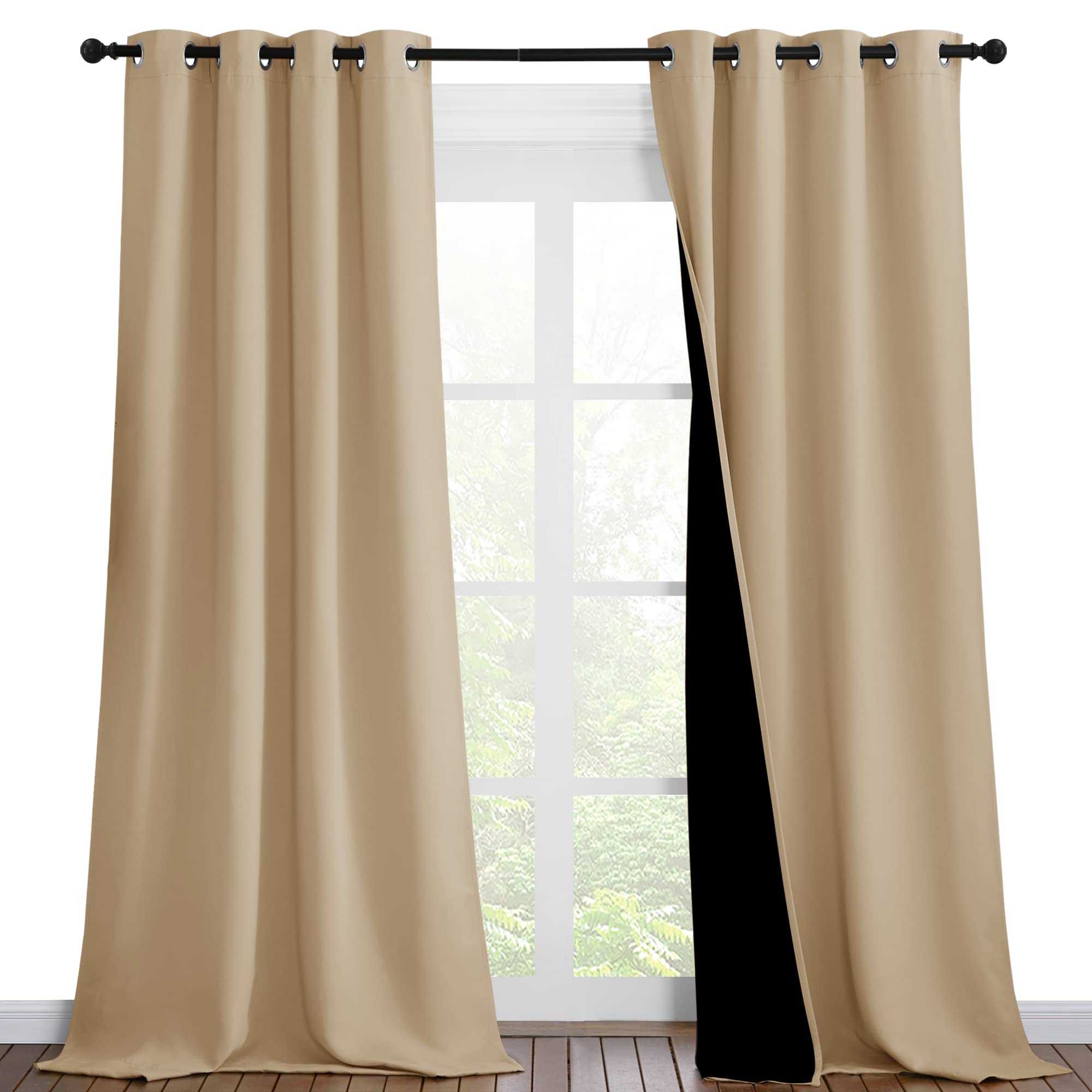 NICETOWN Living Room Completely Shaded Draperies, Privacy Protection & Noise Reducing Black Lined Insulated Window Treatment Cur