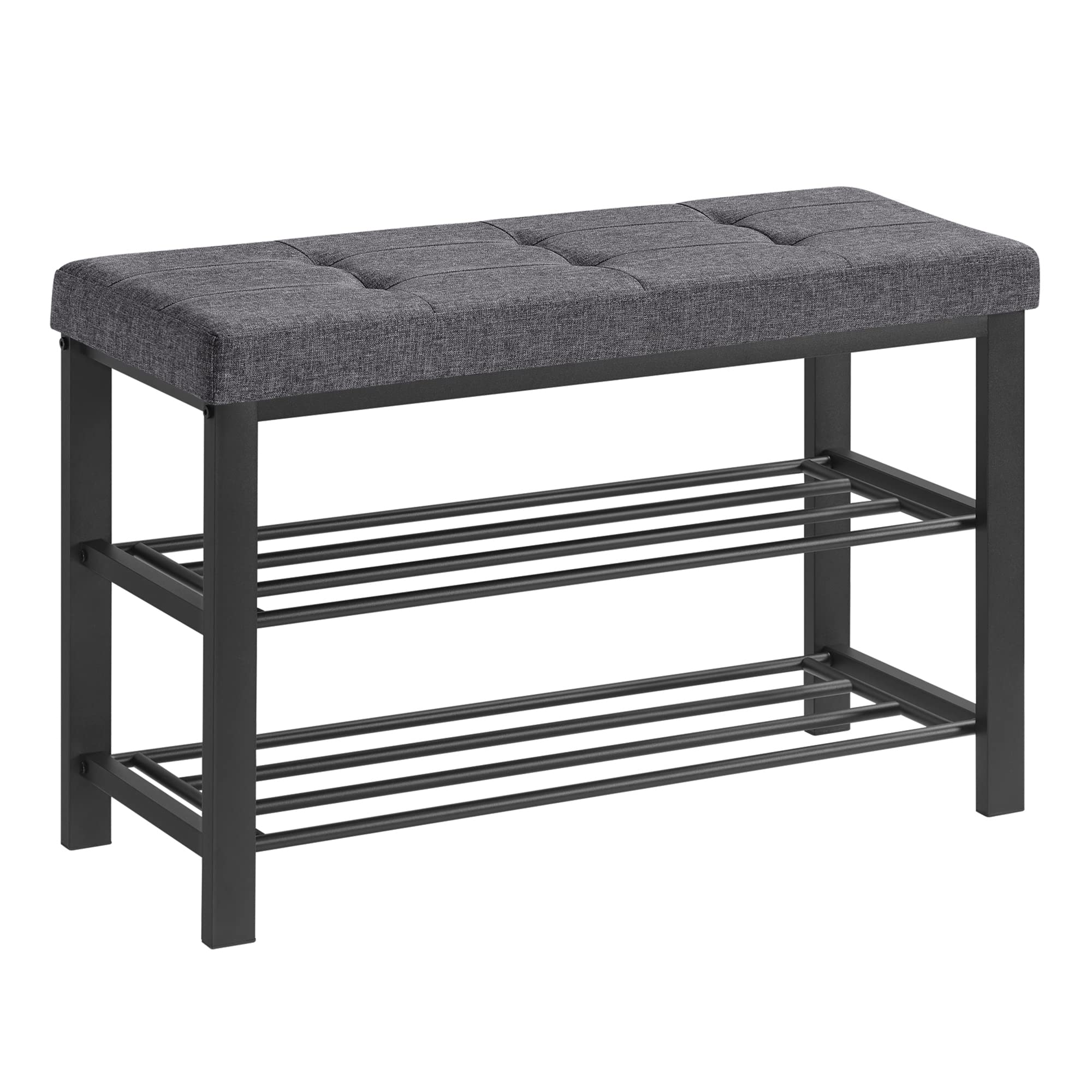 SONGMICS Shoe Bench, 3-Tier Shoe Rack for Entryway, Storage Organizer with Foam Padded Seat, Linen, Metal Frame, for Living Room