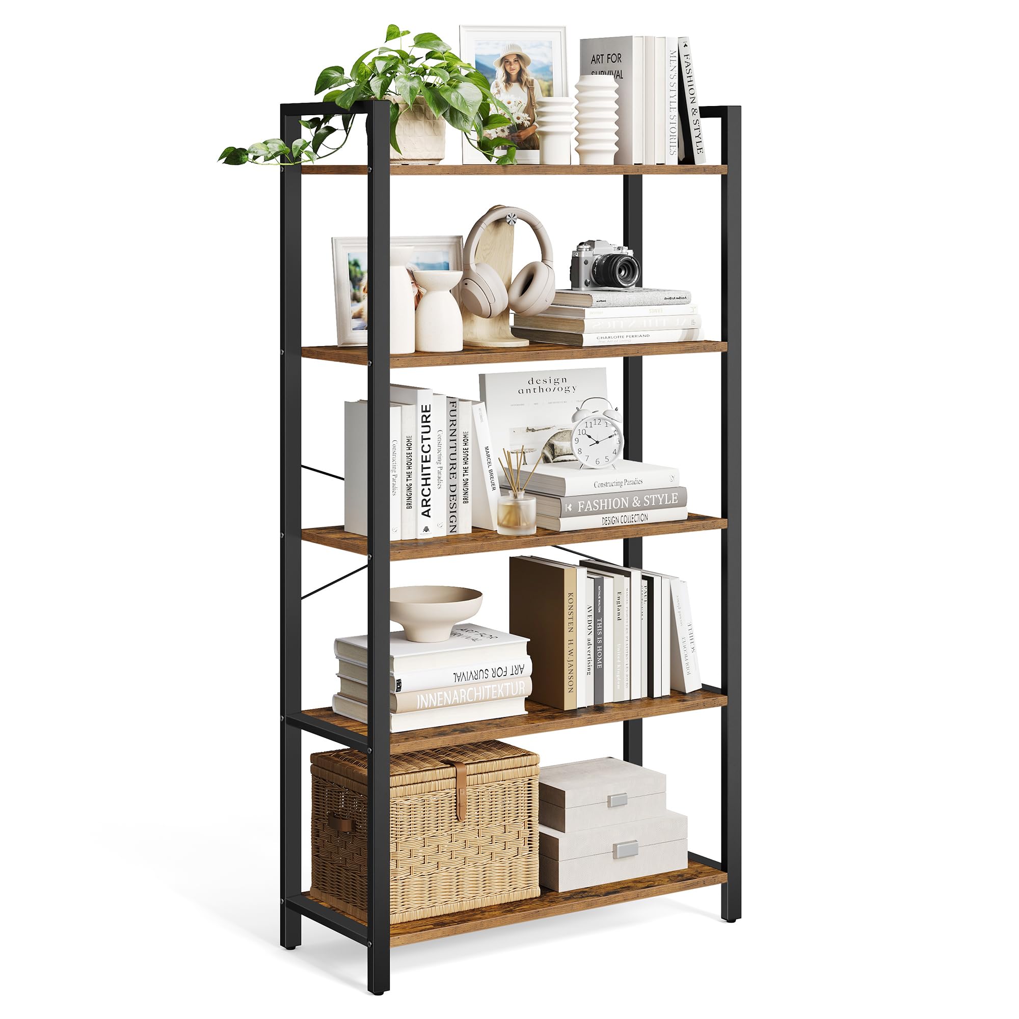 VASAGLE 5-Tier Bookshelf, Bookcase with Steel Frame, Book Shelf for Living Room, Home Office, Study, 11.8 x 31.5 x 60.2 Inches, 