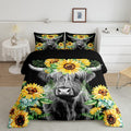 Highland Cow Bedding Set Kids Sunflower Floral Western Cow Bull Comforter Set for Girls Teens Farmhouse Wildlife Animal Comforte