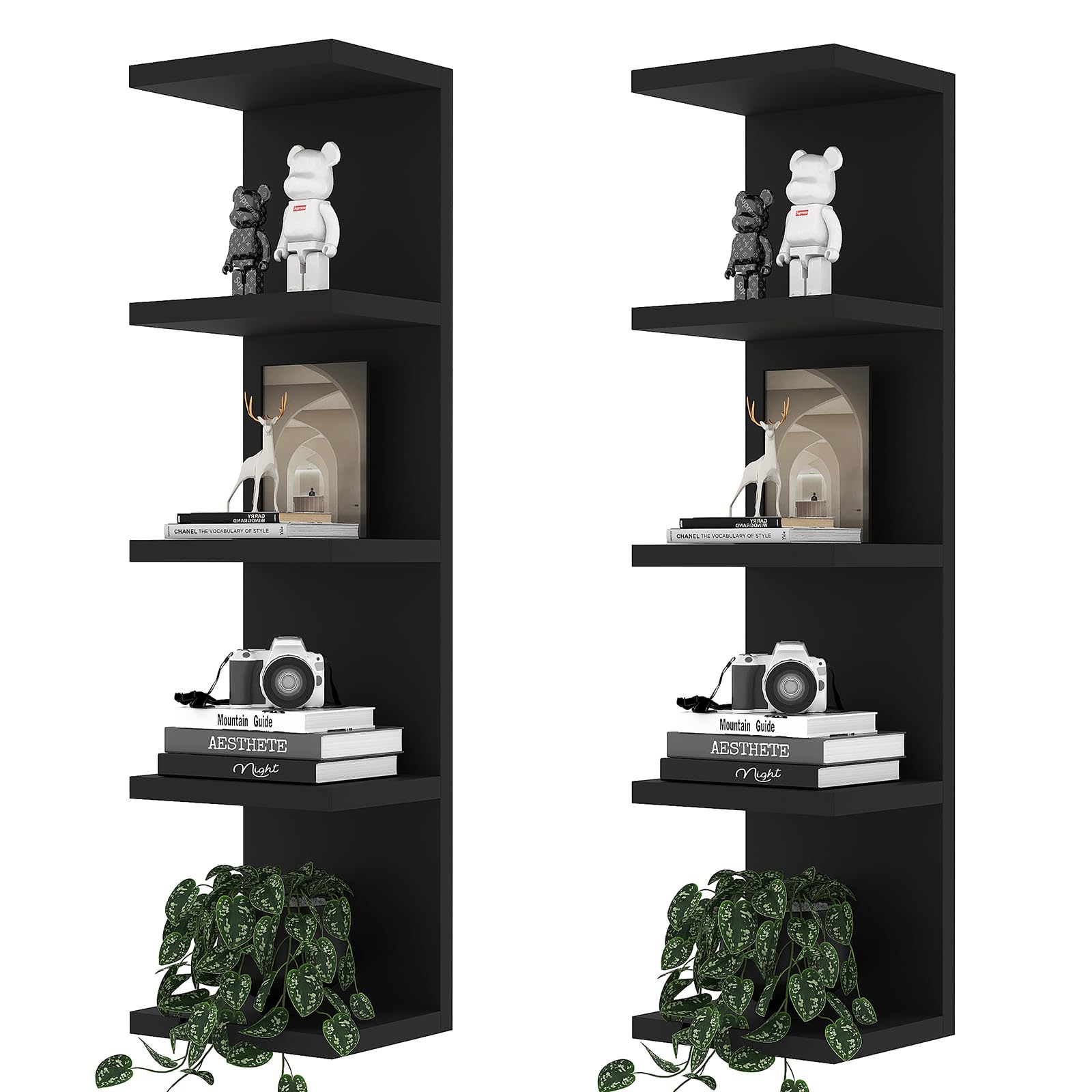LitaEther 5 Tier Lack Floating Shelf,Set of 2 White Wall Shelf Unit,Display Shelf