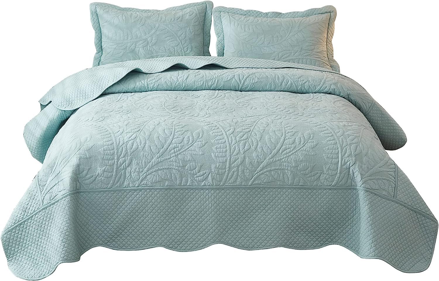 MarCielo 3-Piece 100% Cotton Oversized Bedspread Set Coverlet Set Lightweight Quilt Set Embroidery Farmhouse Bedding Set (Aruba 