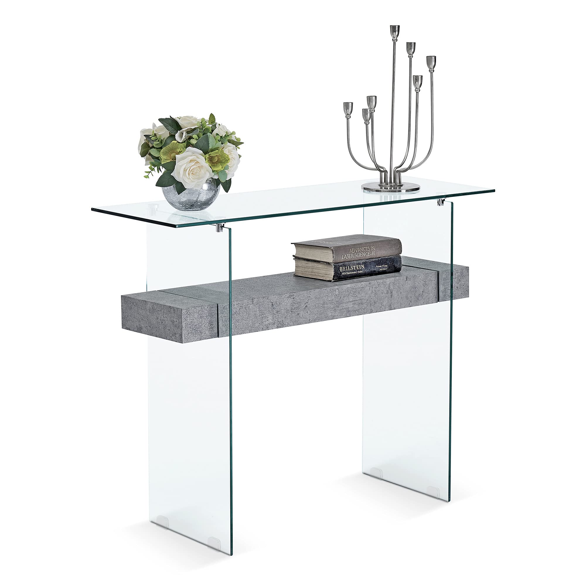 ivinta Narrow Glass Console Table with Storage Modern Sofa Table Entryway Table Glass Writing Desk Small Computer Desk TV Table 