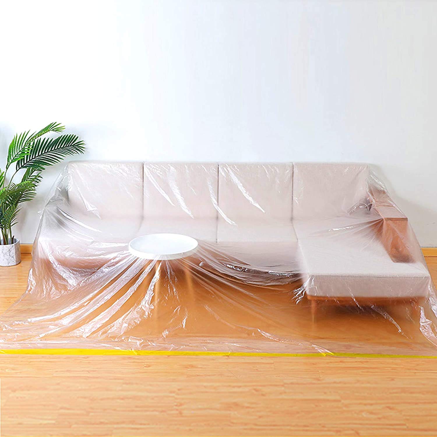 146/12ft Plastic Sofa Couch Cover, Plastic Covers for Furniture ,Waterproof Couch Cover for Sectional Sofa LShape, Extra Large B