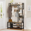 BON AUGURE Farmhouse Hall Tree for Entryway, Mudroom Bench with Shoe Storage, Large Coat Rack Shoe Bench with 5 Tier Open Shelve