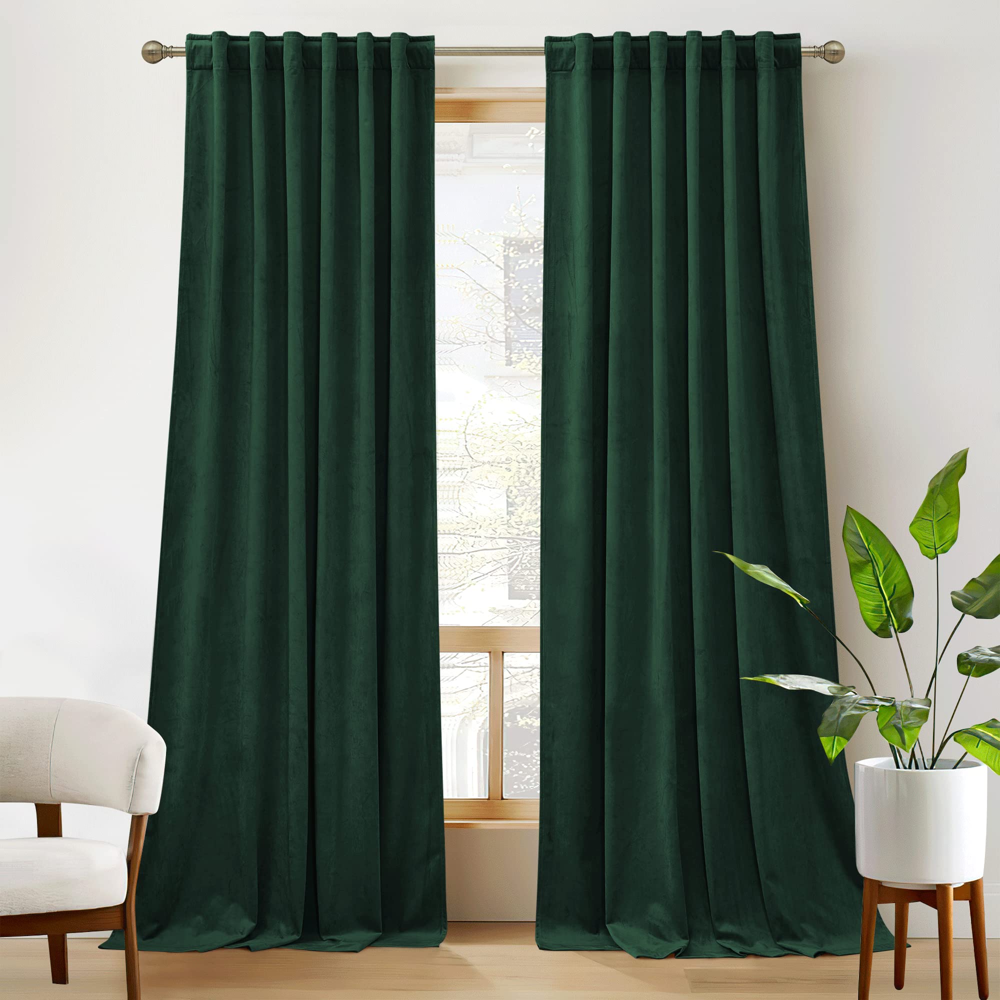 RYB HOME Living Room Curtains, Vintage Velvet Drapes Soft Durable Texture Room Darkening Window Treatment Decorative Backdrop Th