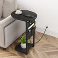 Vagusicc C Shaped End Table with Charging Station, Small Side Table for Couch, TV Tray Slide Under Sofa Table for Living Room Be