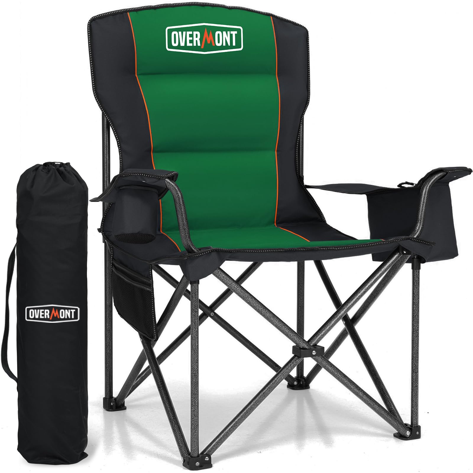 Overmont Oversized Folding Camping Chair - 450lbs Support with Padded Cushion Cooler Pockets - Heavy Duty Collapsible Chairs for