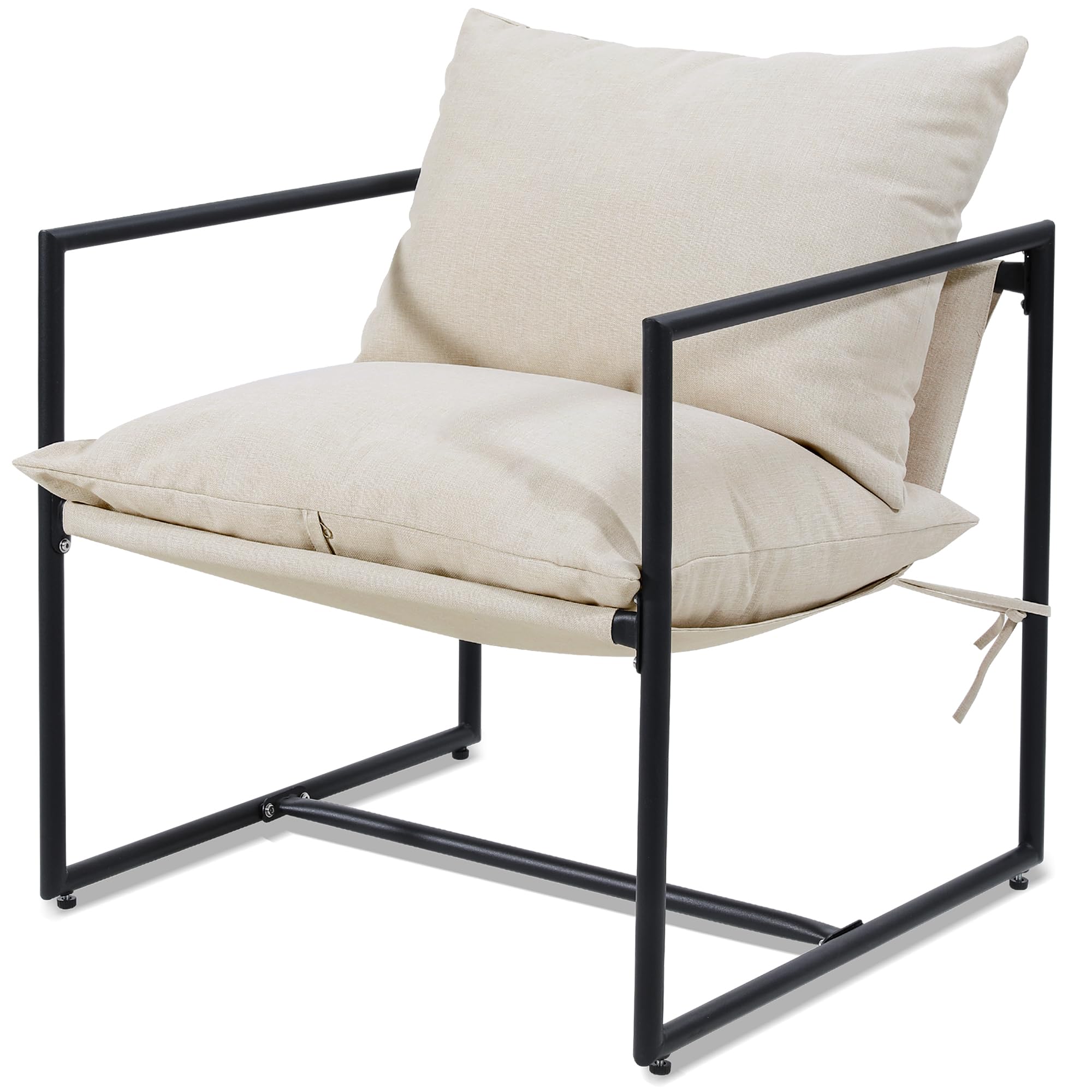 Kromax Modern Accent Chair with Armrest, Cozy Living Room Chairs, Square Metal Frame, Upholstered Soft Cushion, Sponge, 27.6 x27