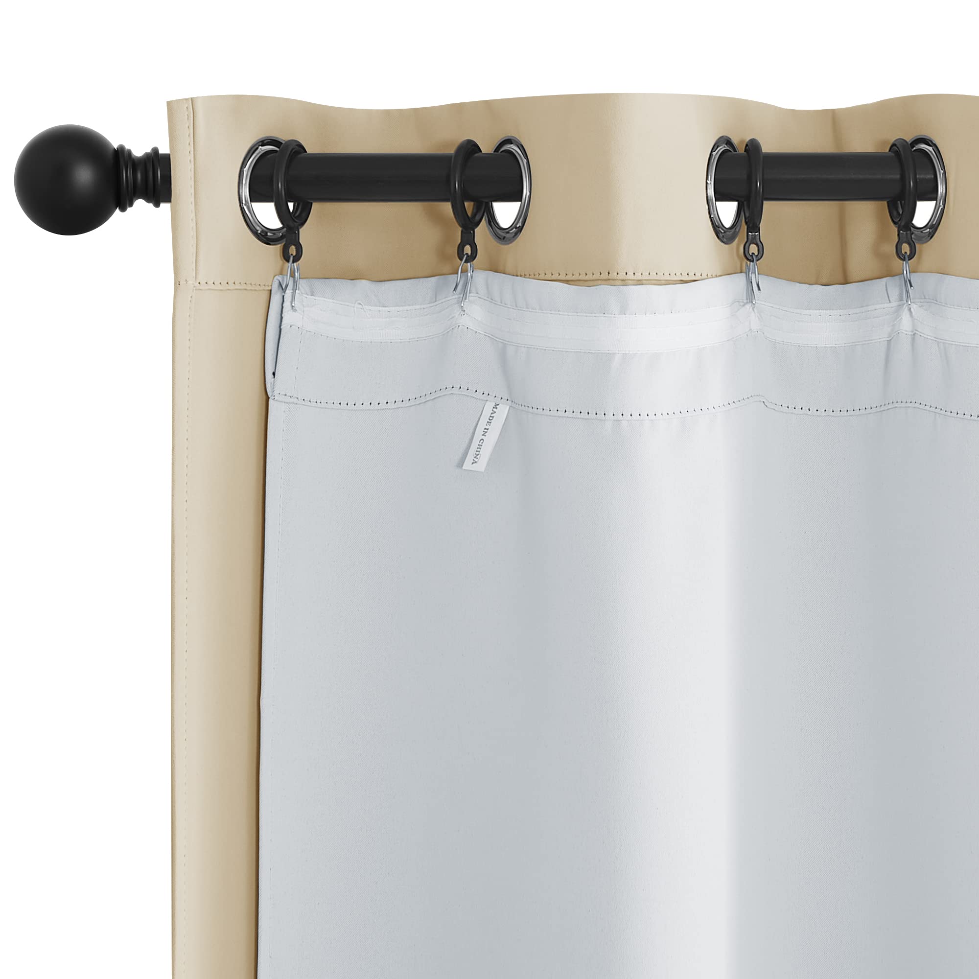 NICETOWN Blackout Curtain Liners for 95 Curtains - Black Out Curtain Liners for Drapes, Blackout Fabric Liners for Bedroom (Hook