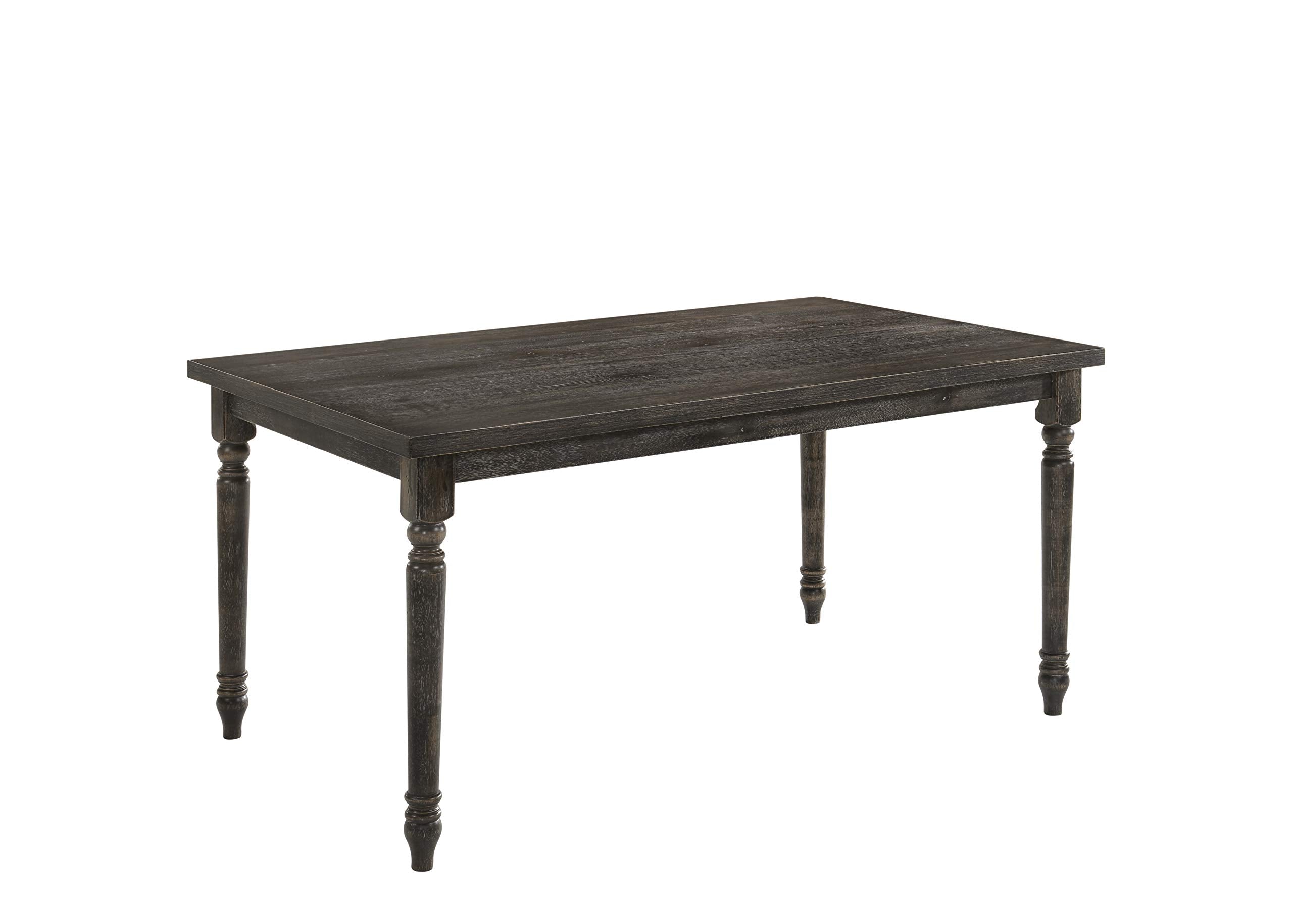 Benjara Rustic Style Wooden Dining Table with Rectangular Top and Turned Legs, Gray