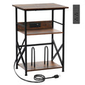 DALEMHOME Record Player Stand, 3-Tier Side Table with Charging Station, Large Turntable Stand for Vinyl, End Table for Living Ro