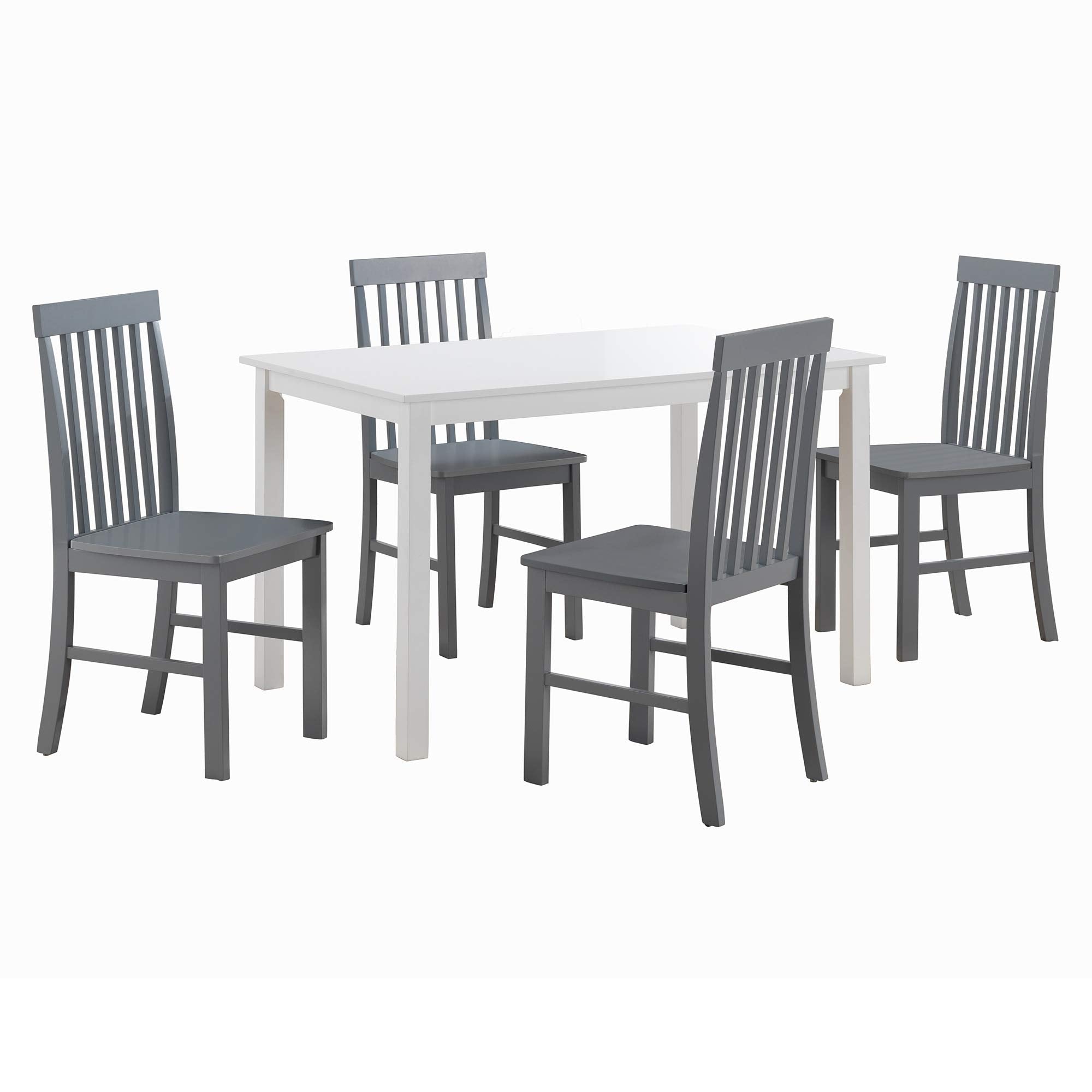 Walker Edison 4 Person Modern Farmhouse Wood Small Dining Table Dining Room Kitchen Table Set 4 Chairs Set, 48 Inch, White and G