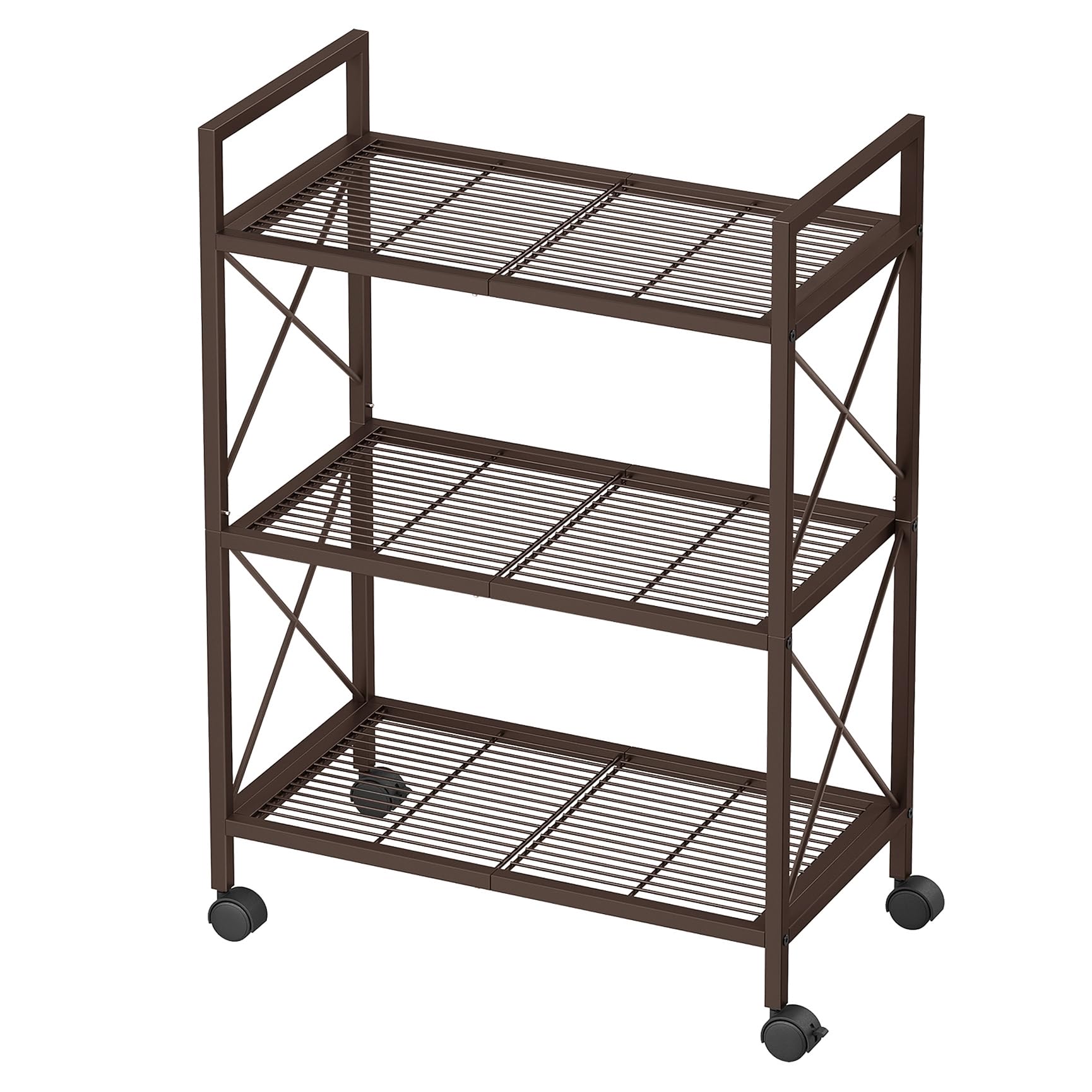 SONGMICS 3-Tier Metal Storage Rack with Wheels, Mesh Shelving Unit with X Side Frames, 23.6-Inch Width, for Entryway, Kitchen, L
