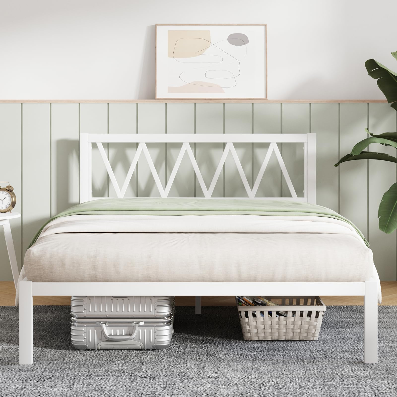 Novilla Queen Bed Frame with Headboard, Metal Platform Bed Frame, Wood Slat Support, Heavy Duty, No Box Spring Needed, Easy Asse