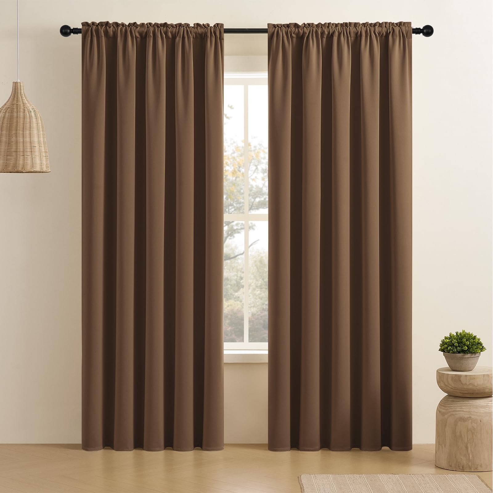 CUCRAF Brown Blackout Curtains 90 inch Length 2 Panels Set, Rod Pocket Room Darkening Drapes for Bedroom Living Room, Insulated 