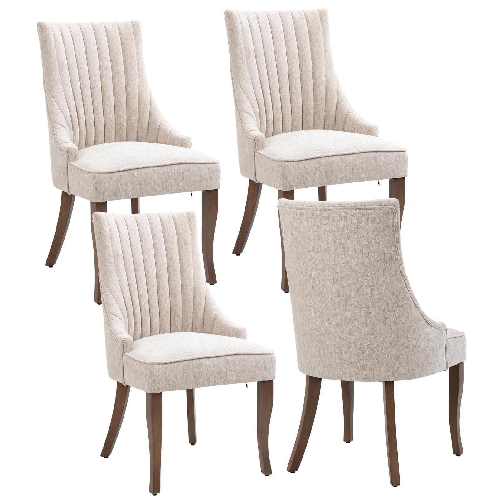 mikibama Linen Dining Chairs Set of 4 Channel Tufted Kitchen Dinner Chair Comfy Fabric Upholstered Accent Chair for Dining Room 