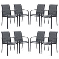 VICLLAX Patio Stackable Dining Chairs Set for 8, Outdoor Metal Frame Dining Chairs for Front Porch Backyard Garden and Deck, Bla