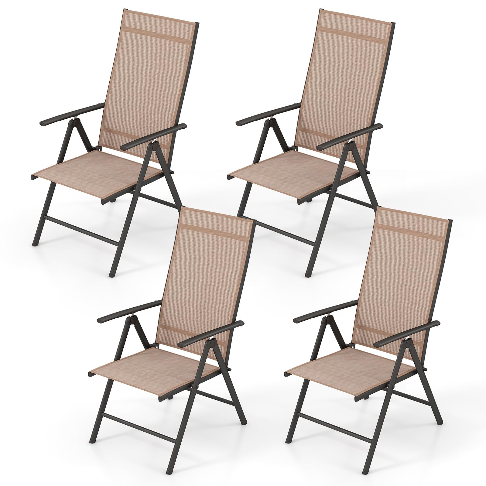 Giantex Set of 4 Folding Patio Chairs, High Back Outdoor Chairs with 7-Level Adjustable High Backrest, Portable Reclining Chairs