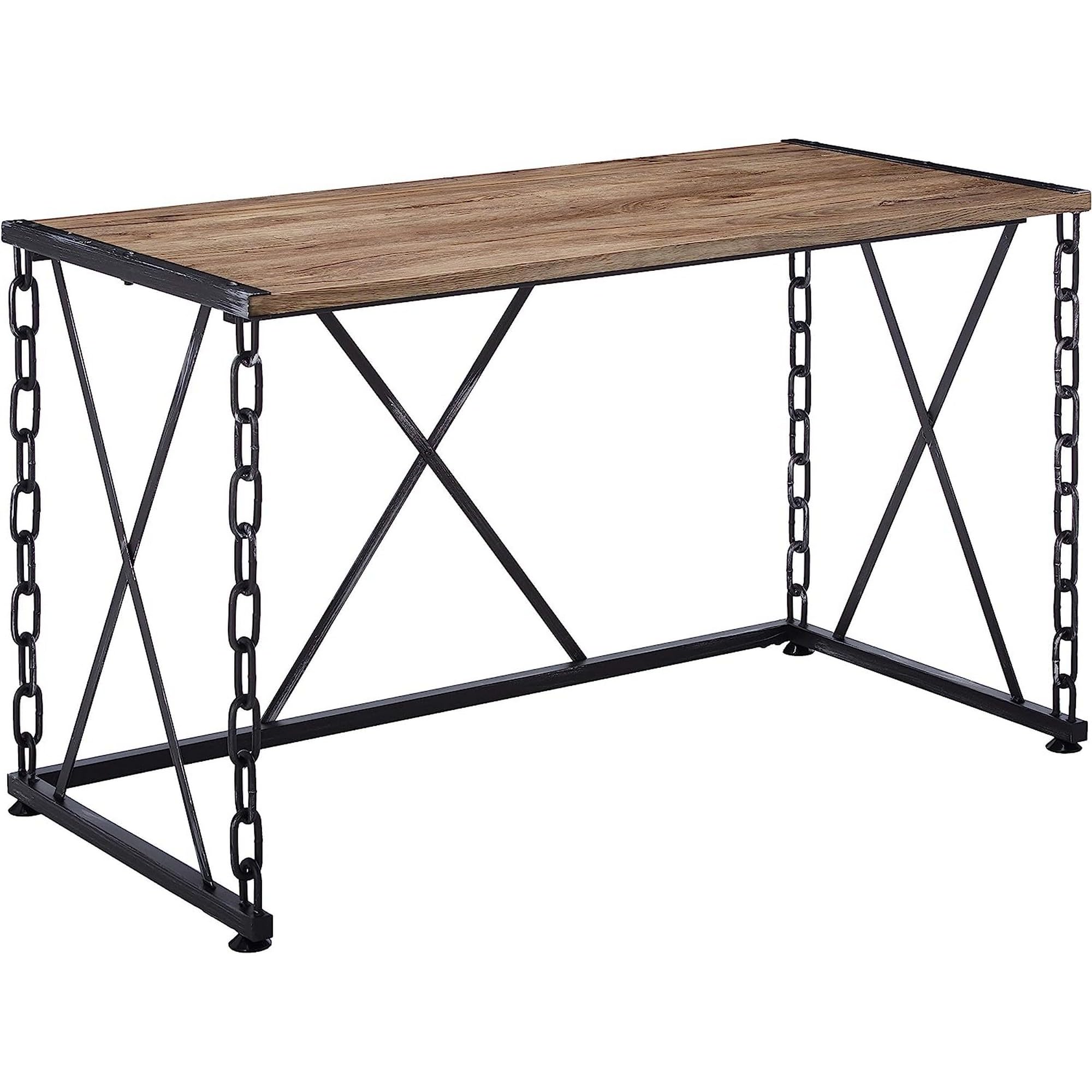 Benjara Benzara Wooden Desk with Metal X Frame, Brown