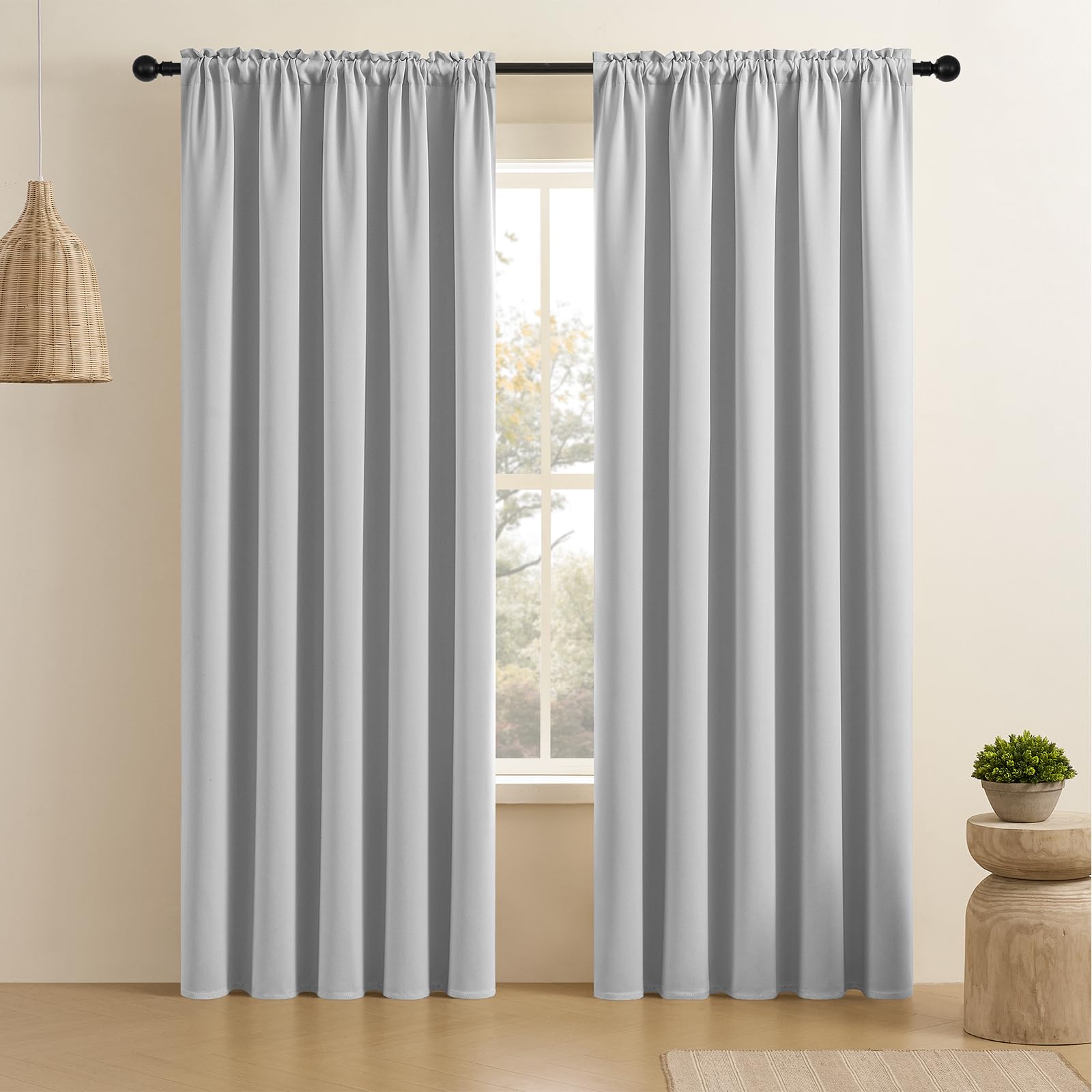 CUCRAF Grayish White Blackout Curtains 108 inch Length 2 Panels Set, Rod Pocket Room Darkening Drapes for Bedroom Living Room, I