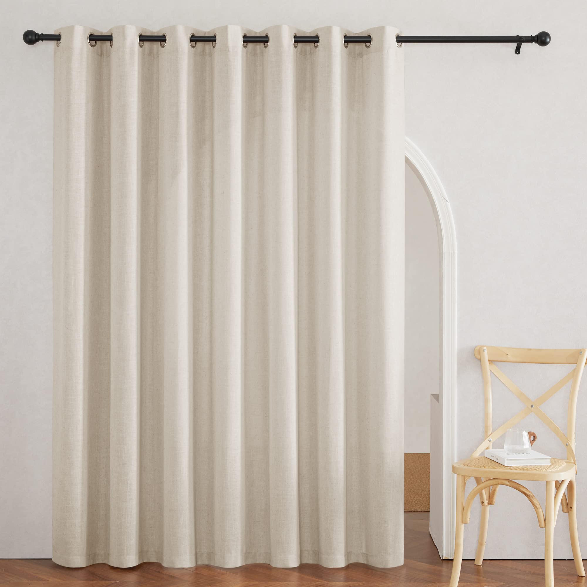 RYB HOME Sliding Door Curtains - Large Window Curtains for Living Room Dining Bedroom Decor, Linen Sheer Sunlight Glare Filter P