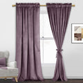 JIUZHEN Lavender Velvet Curtains 96 inch Length Thermal Insulated & Noise Reducing Rod Pocket Blackout Curtains for Living Room,