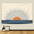 Boho Sun Horizontal Sunset Sunrise Abstract Tapestry, Decorative 70s Retro Aesthetic Bohemian Abstract Minimalist Hippie Wall Ha