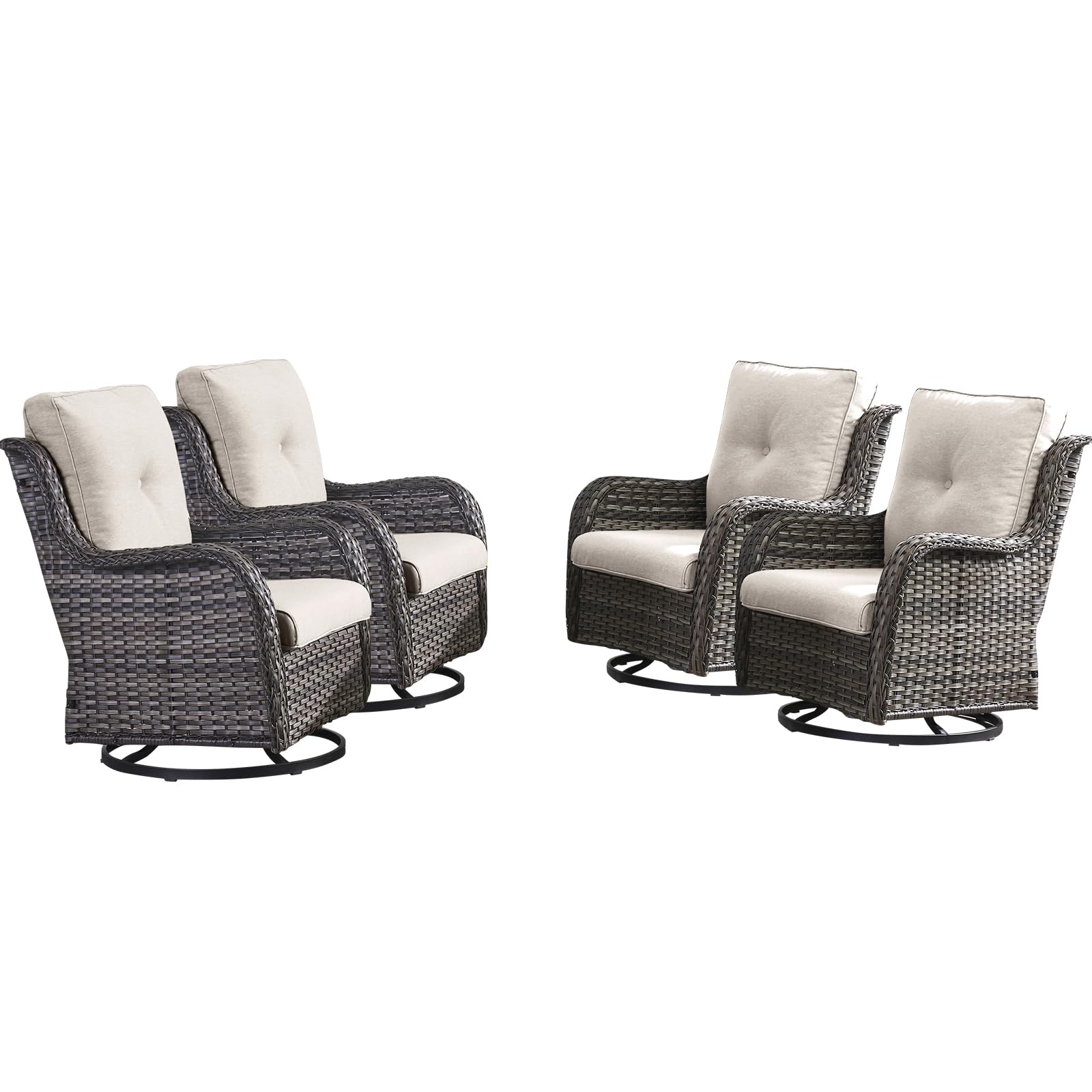 HUMMUH Outdoor Swivel Rocker Wicker Patio Chairs High Back PE Rattan Glider Chairs 4PCS Patio Furniture Set(Grey,Beige)