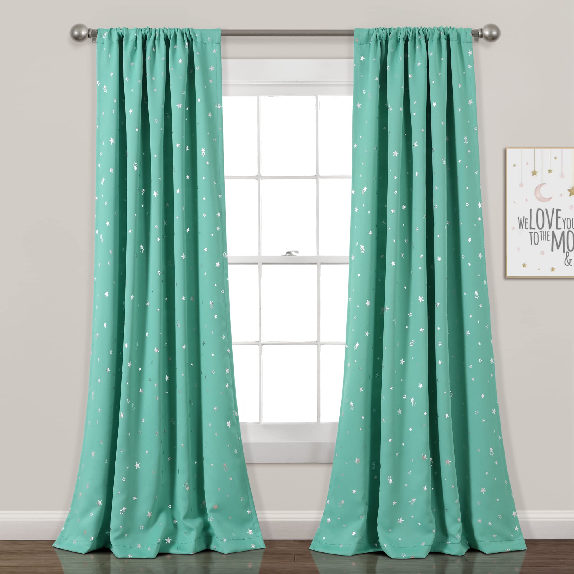 Lush Decor Star Blackout Window Curtain Panel Pair, 84 Long x 52 Wide, Turquoise