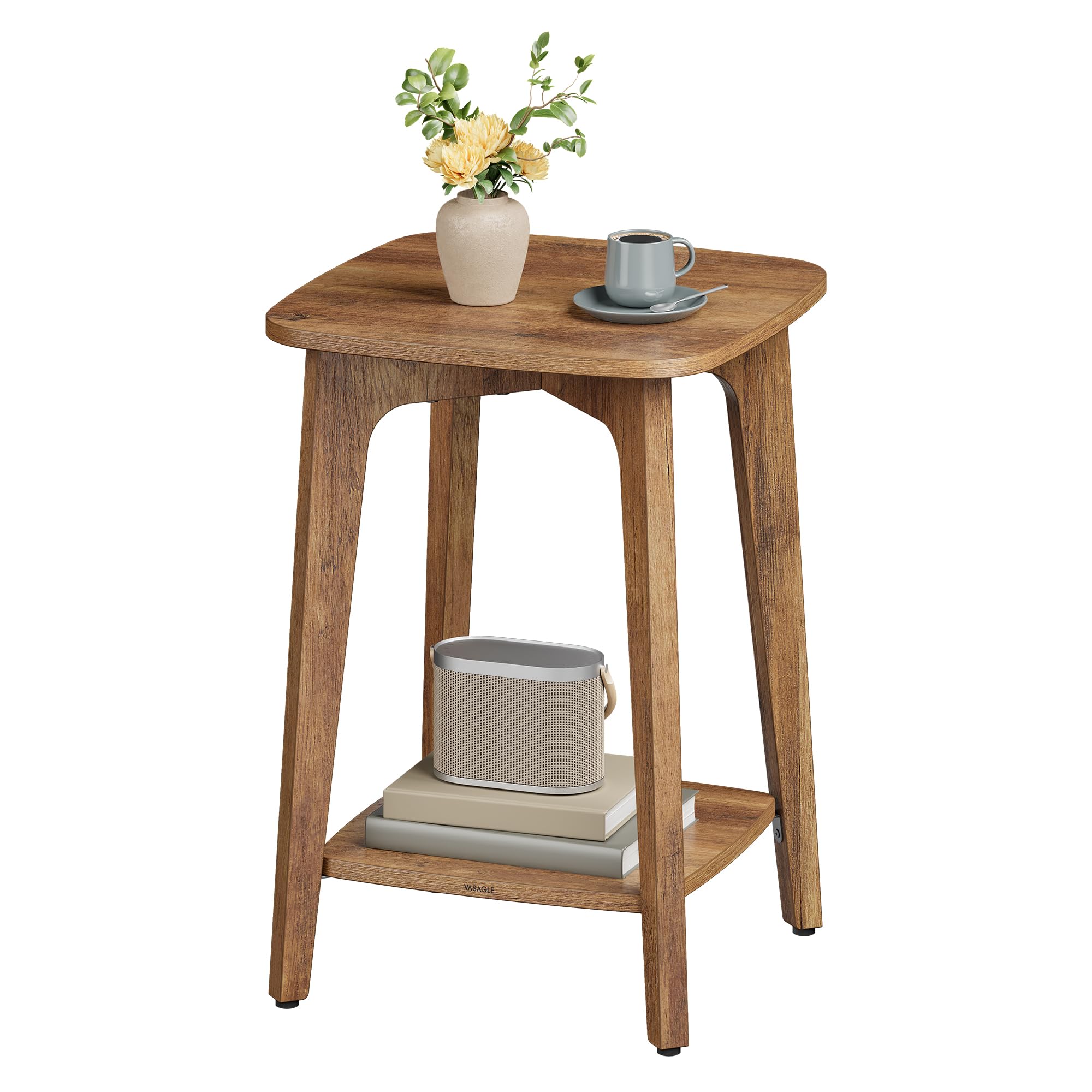 VASAGLE Side Table, Small Square End Table with Lower Shelf, Nightstand for Small Spaces, Living Room, Bedroom, Honey Brown ULET