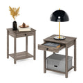 Furinno Classic Side Table with Drawer, 2 Pack, Rustic Oak