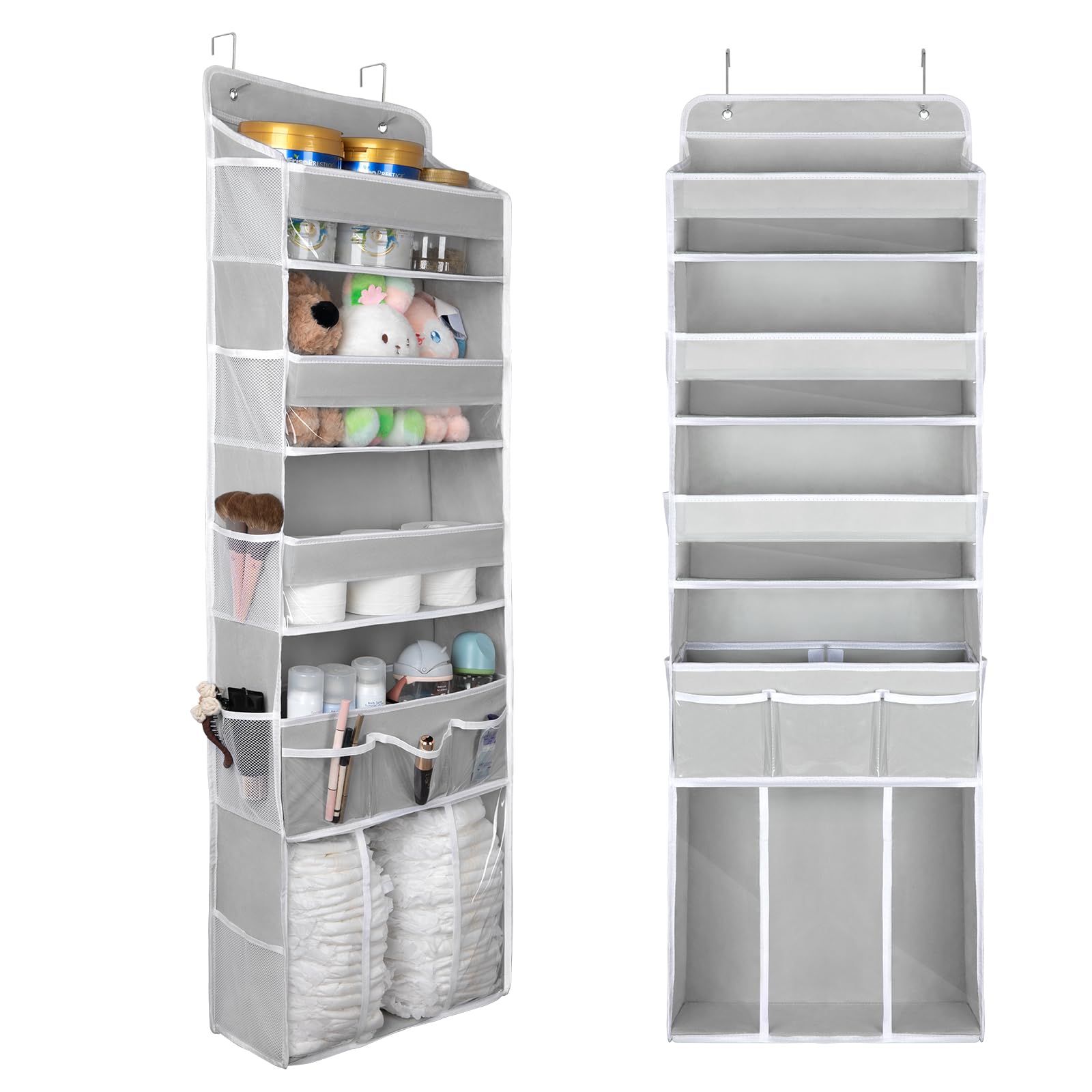 DCCDU Over the Door Organizer, 5 Tiers Hanging Nursery Storage Closet Organizer with 1 Movable Shelf, Large Capacity Diaper Cadd
