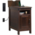 WLIVE Narrow End Table with Charging Station, Narrow Side Table for Living Room, Small Spaces, Couch, Narrow Night Stand with St