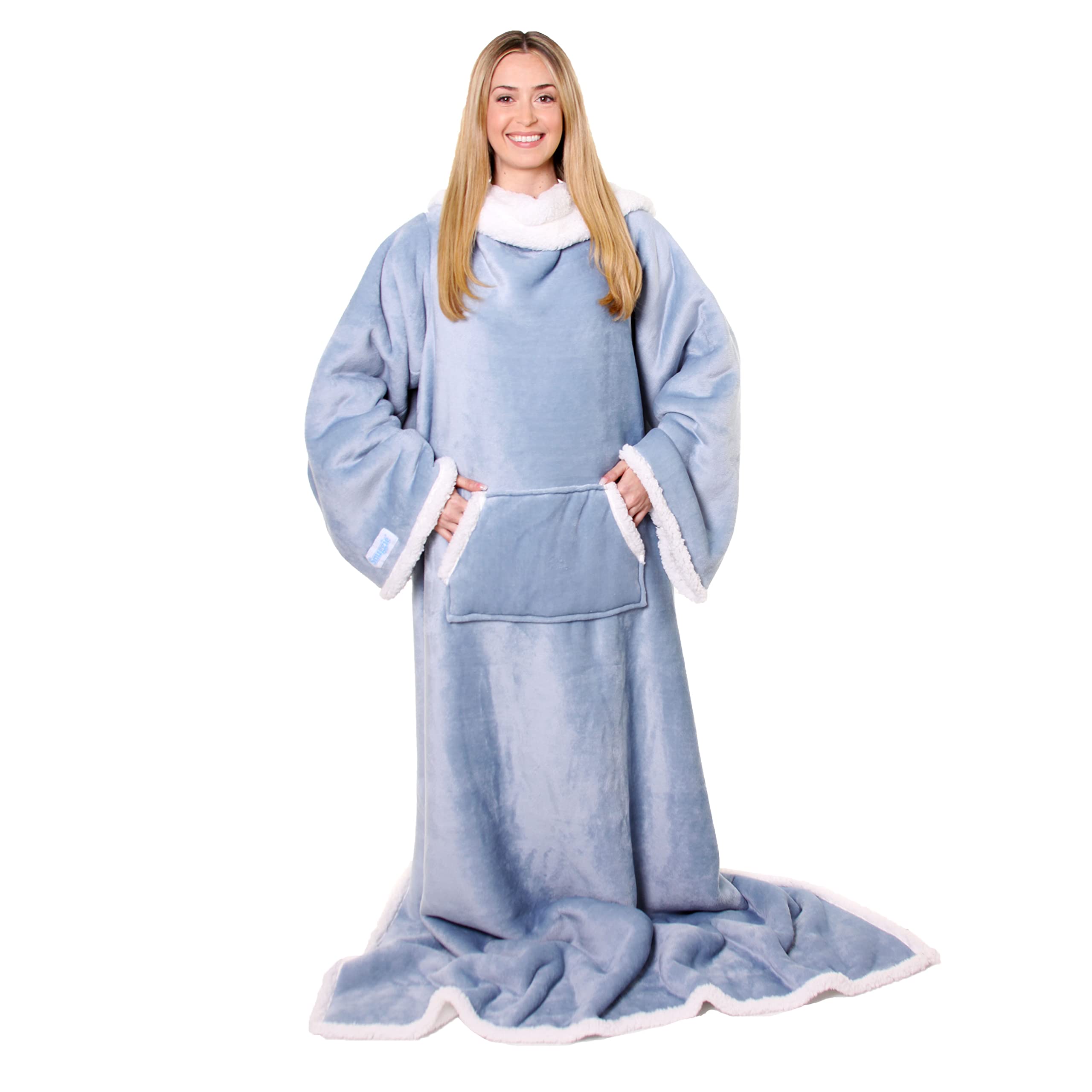 Snuggie Sherpa The Original Wearable Blanket With Sleeves For Adults| Functional Warm & Cozy Super Soft Dusty Blue