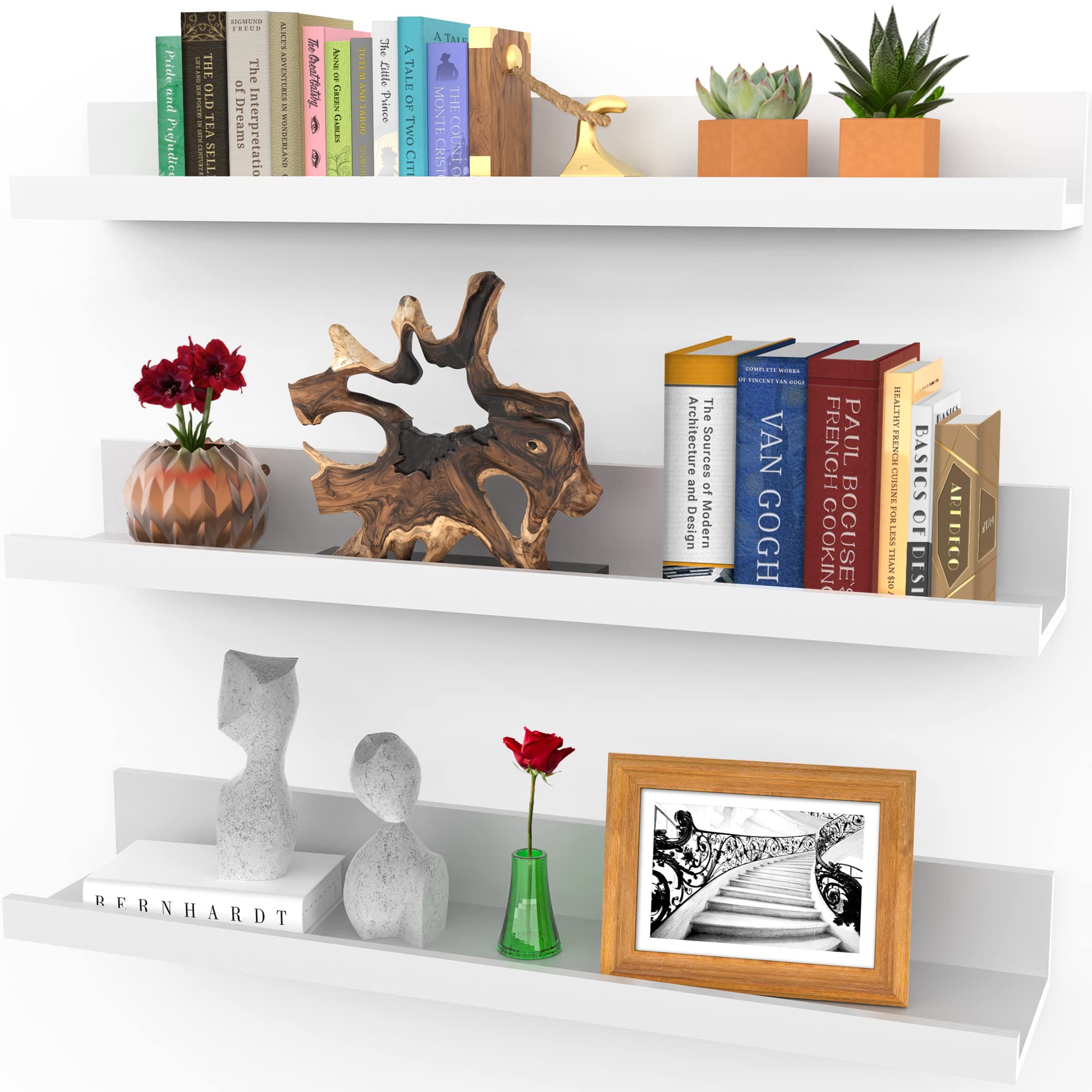 Icona Bay 24 Inch Floating Shelves for Wall, Set of 3 in Powder White, Modern Rustic Style, Wall Mounted Display Shelves, Pictur
