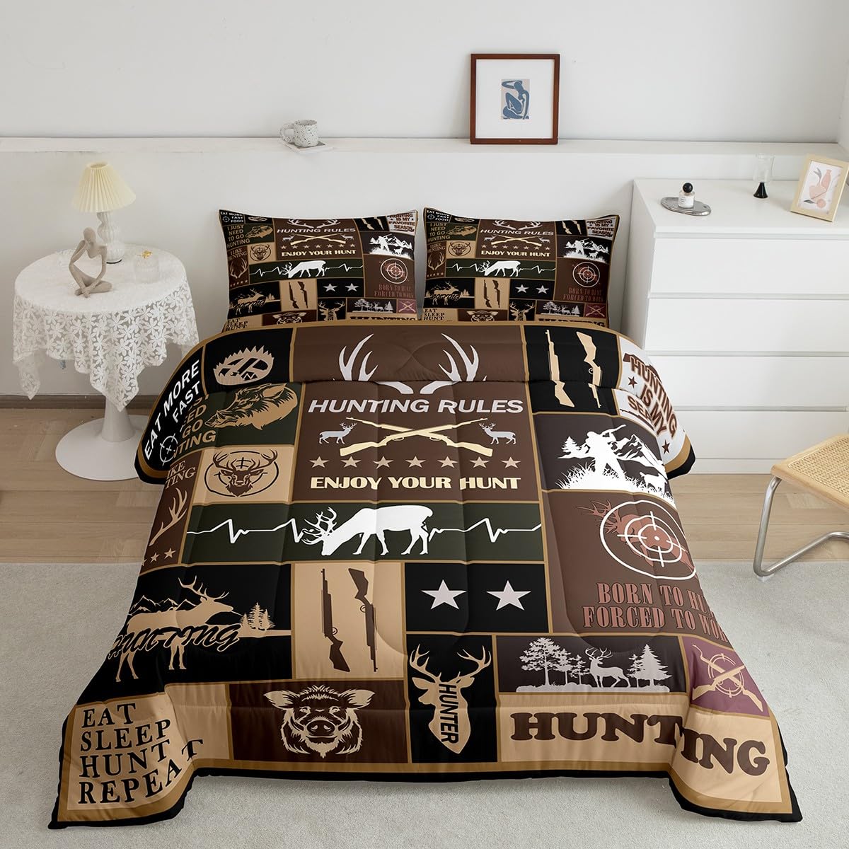 Feelyou Deer Bedding Set Toddler Size for Kids Deer Hunting Comforter Set Boys Girls Hunting Gifts Bedding Set Deer Antlers Duve