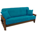 Blazing Needles Solid Microsuede Double Corded 8 to 9 Futon Cover Set with 2 Throw Pillows (Set of 3), Full, Aqua Blue
