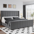 King Size Bed Frame and Headboard, Modern Velvet Upholstered Bed Frame with Vertical Channel Tufted Headboard & Footboard, Soft 
