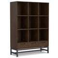 SIMPLIHOME Banting Solid Hardwood 58 inch x 42 inch Modern Industrial 9 Cube Bookcase with Drawers in Walnut Brown for The Livin