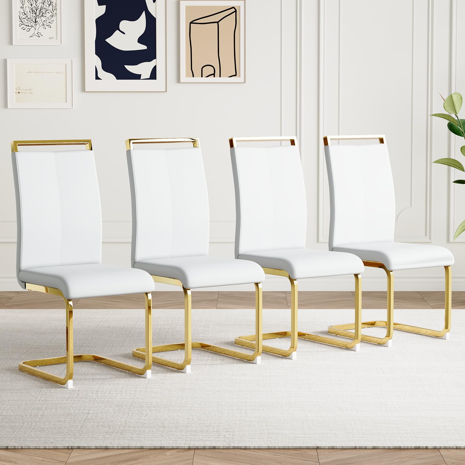 AZmac Modern Leather Dining Chairs Set of 4,Armless Kitchen Chairs,Dinning Room Chair with Upholstered Padded Seat and Sturdy Go
