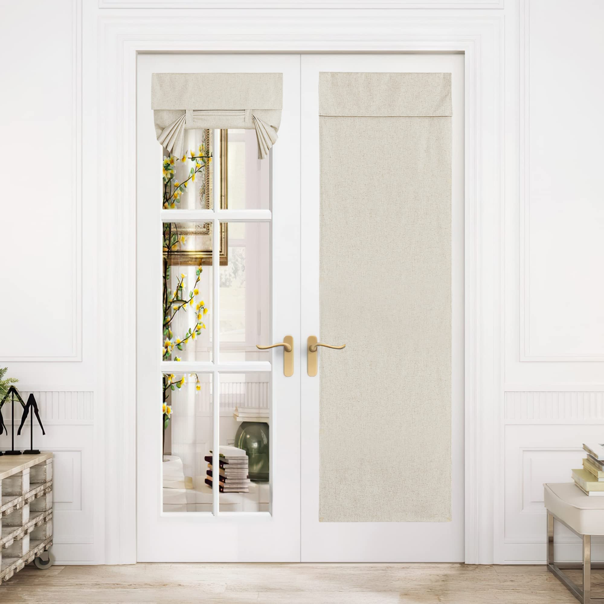 NICETOWN Linen Door Curtain for Door Window, Farmhouse French Door Curtain Shade for Kitchen Bathroom Thermal Insulated 100% Bla