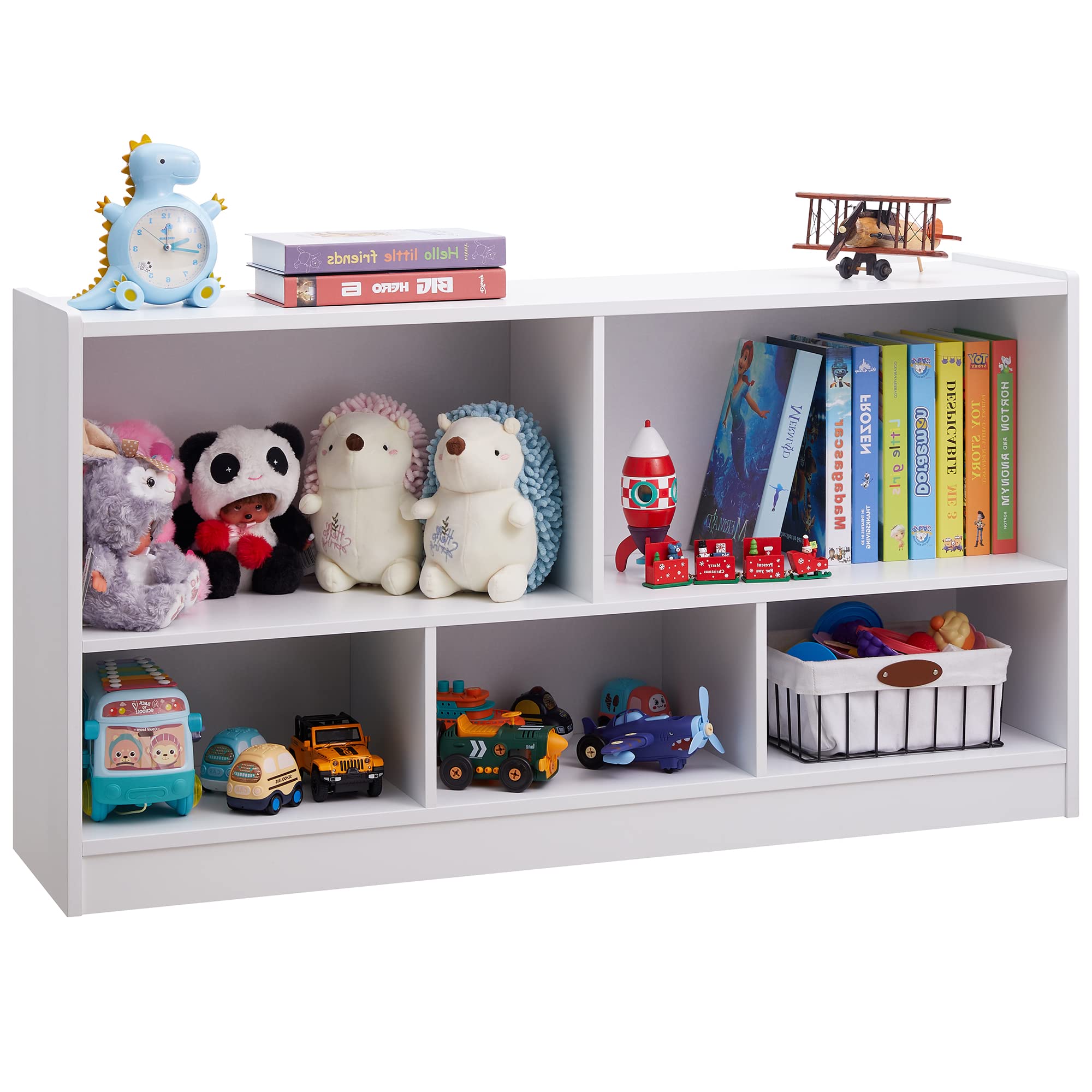 TOYMATE Toy Organizers and Storage, 5-Section Kids Bookshelf for Organizing Books Toys, School Classroom Wooden Storage Cabinet 