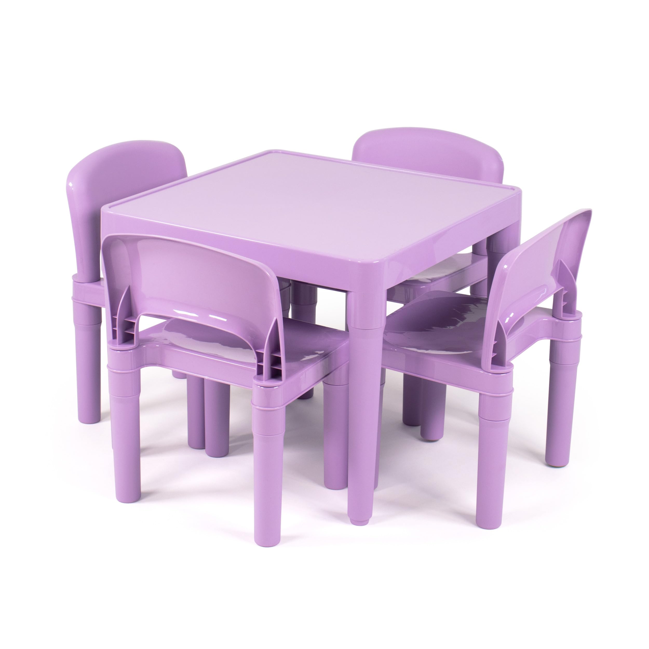 Humble Crew Kids Plastic Table and 4 Chairs Set, Purple Square Table with Lightweight Chairs, Toddler Playroom Activity Furnitur