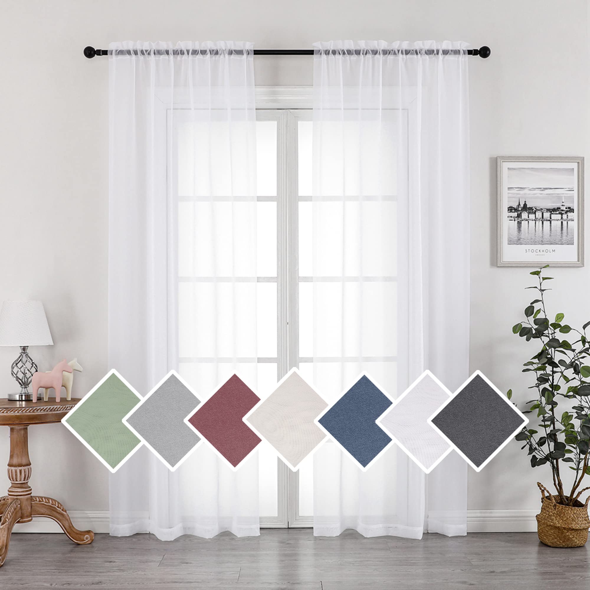 OVZME White Sheer curtains 84 inch Length 2 Panels Set, Airy Soft-Touching Rod Pocket Voile Drapes for Living RoomBedroom, Each 