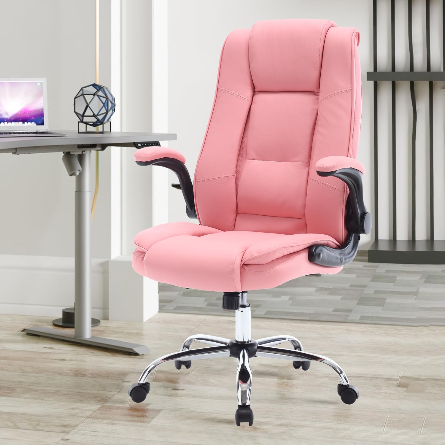 REFICCER Pink Office Chair, Ergonomic High Back Executive Office Desk Chairs for Women, 90-120 Rocking Computer Chair with Wheel