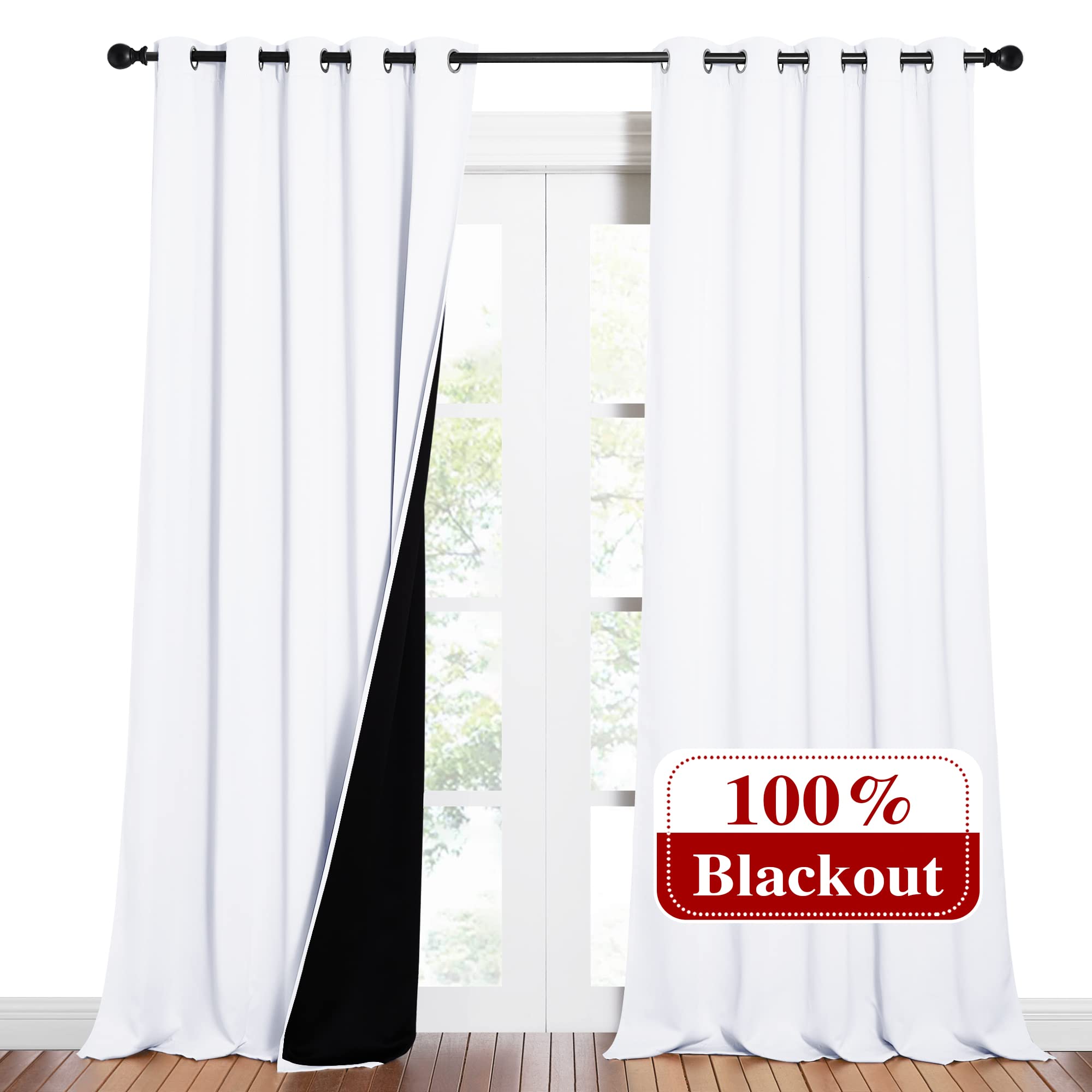 NICETOWN Full Shading Cold Blocking Curtains for Windows, Super Heavy-Duty Black Lined Blackout Curtains for Bedroom, Privacy As